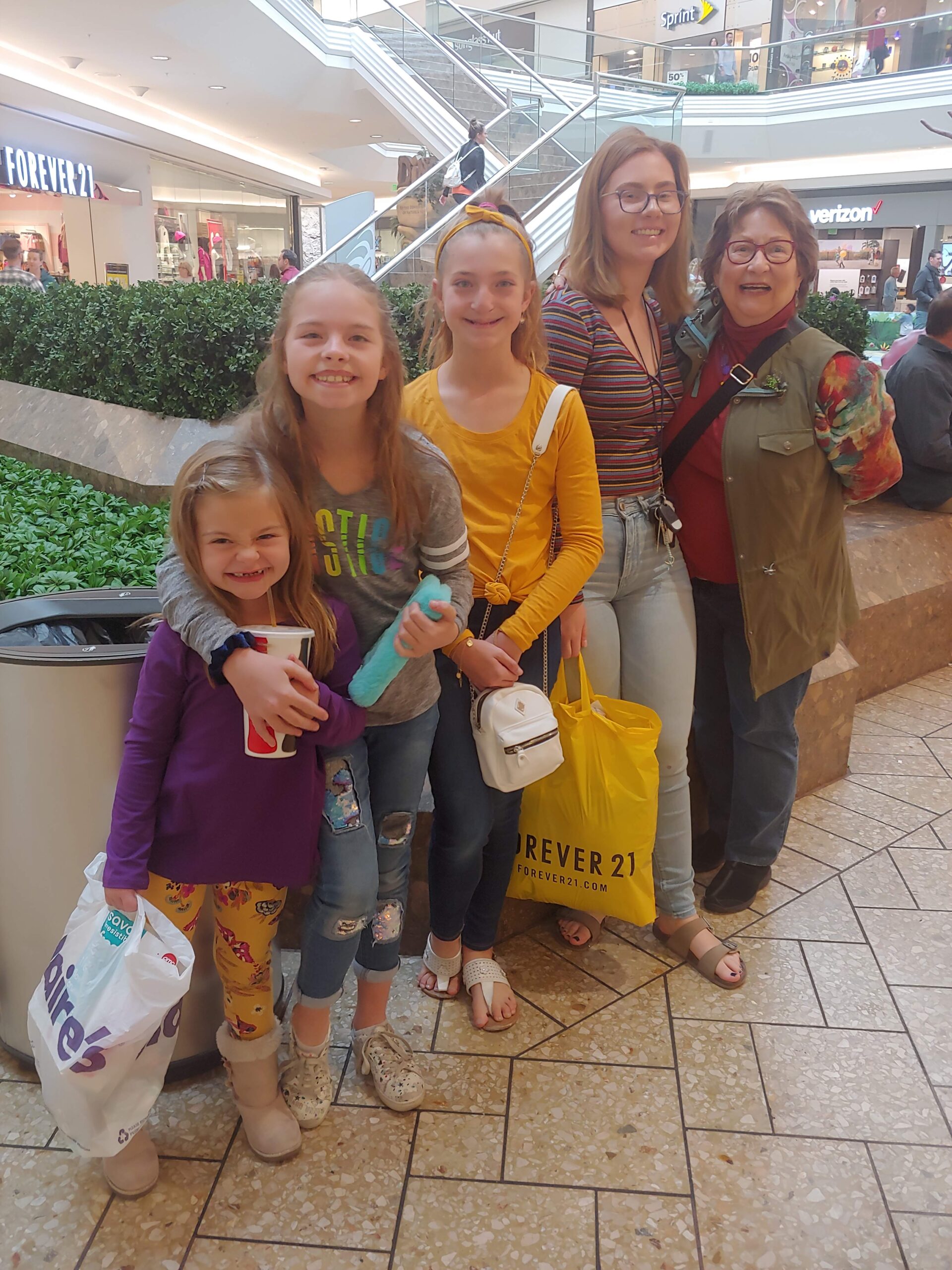 Marty's favorite thing to do--shop--with the grandkids! Cherry Creek Mall, 2019