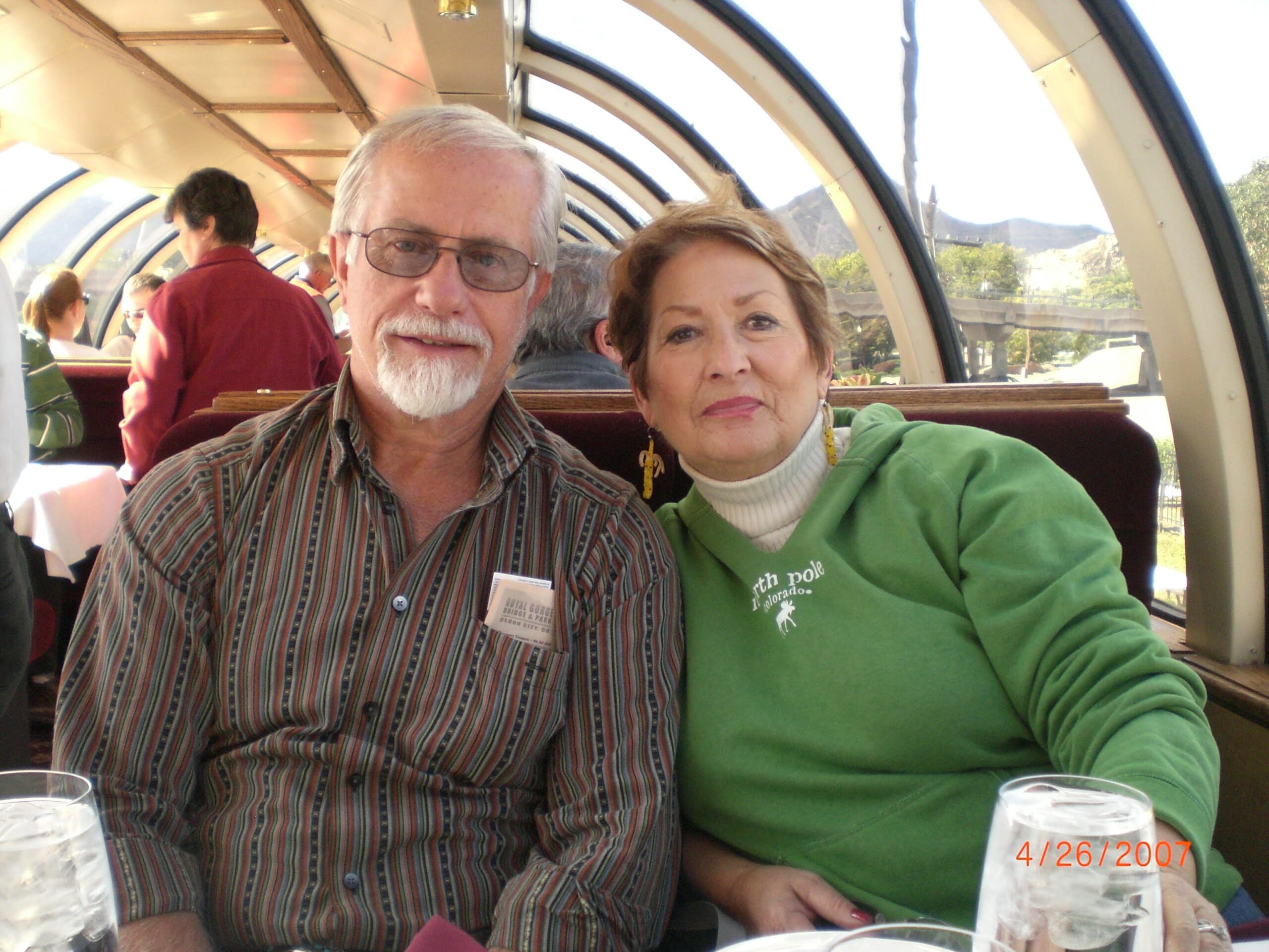 Don and Marty (joined Tracy and Presley) for most amazing road trip through Colorado Springs, including this gourmet covered train ride and lunch. 2009